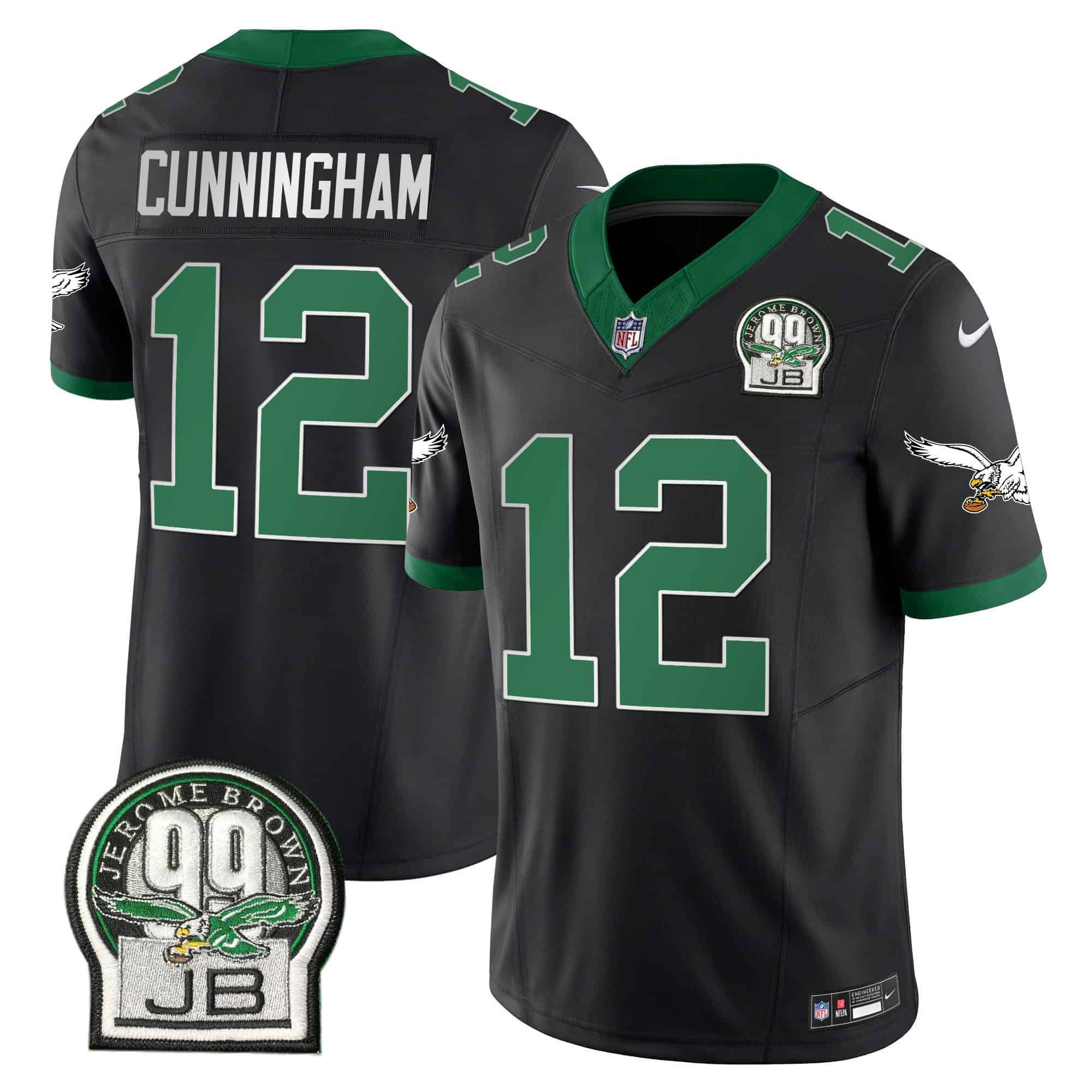 Men Philadelphia Eagles #12 Cunningham Black 2024 Nike Jerome Brown Patch Alternate Limited NFL Jersey style 1